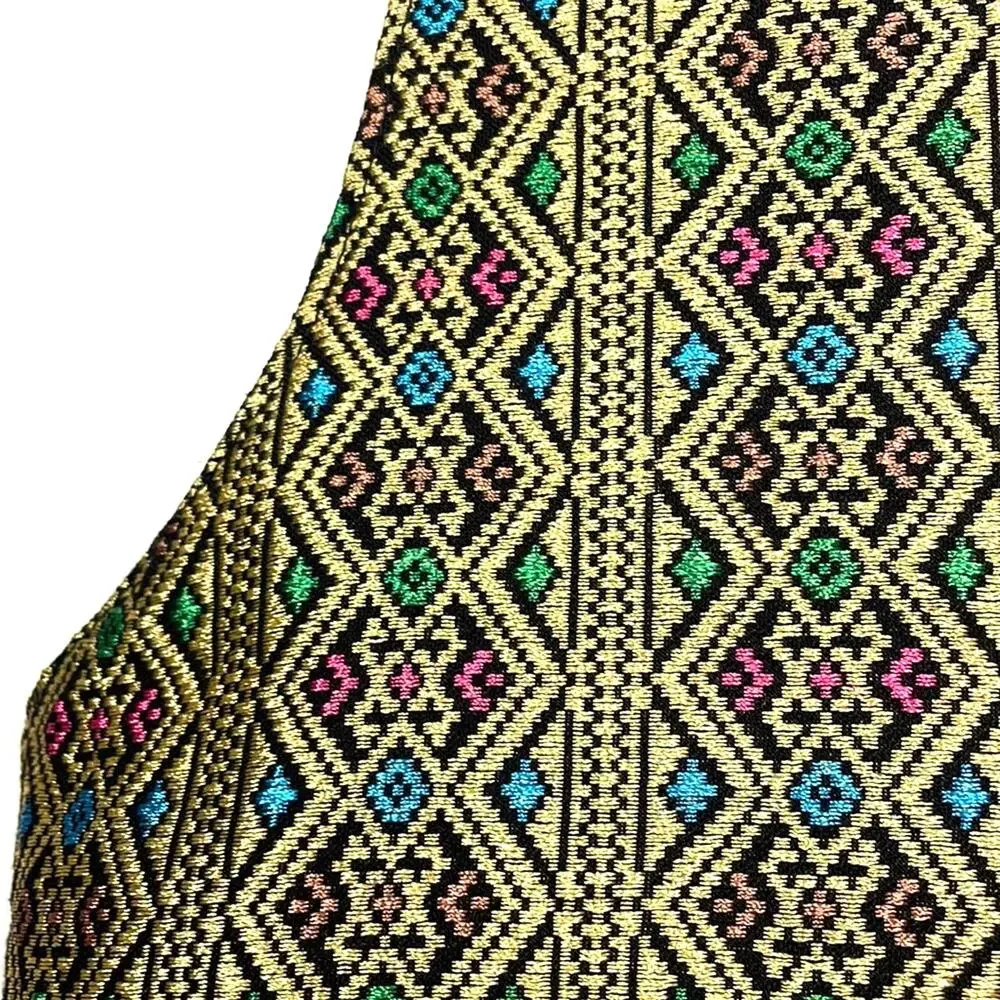 Vintage | Gold Woven Geometric Pattern Vest Cotton
